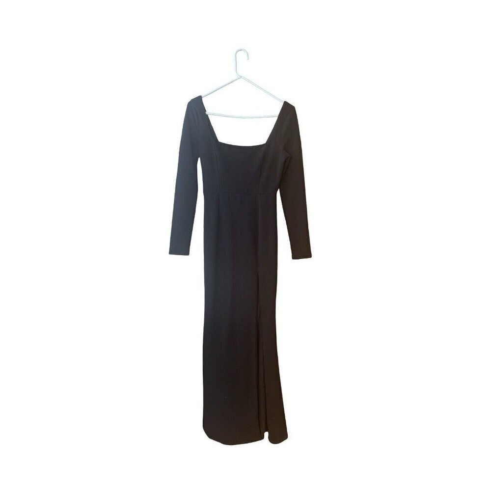 Lulus Infinitely Elegant Black Long Sleeve Maxi High slit Dress Gown size small - Picture 6 of 13